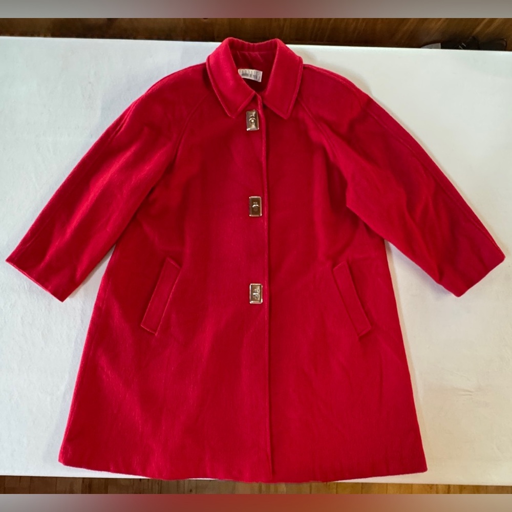 Vintage Mob Wife Jackie O Leslie Fay Swing Coat Wool Blend ‘50s ‘60s USA (L~XL) - Picture 7 of 17